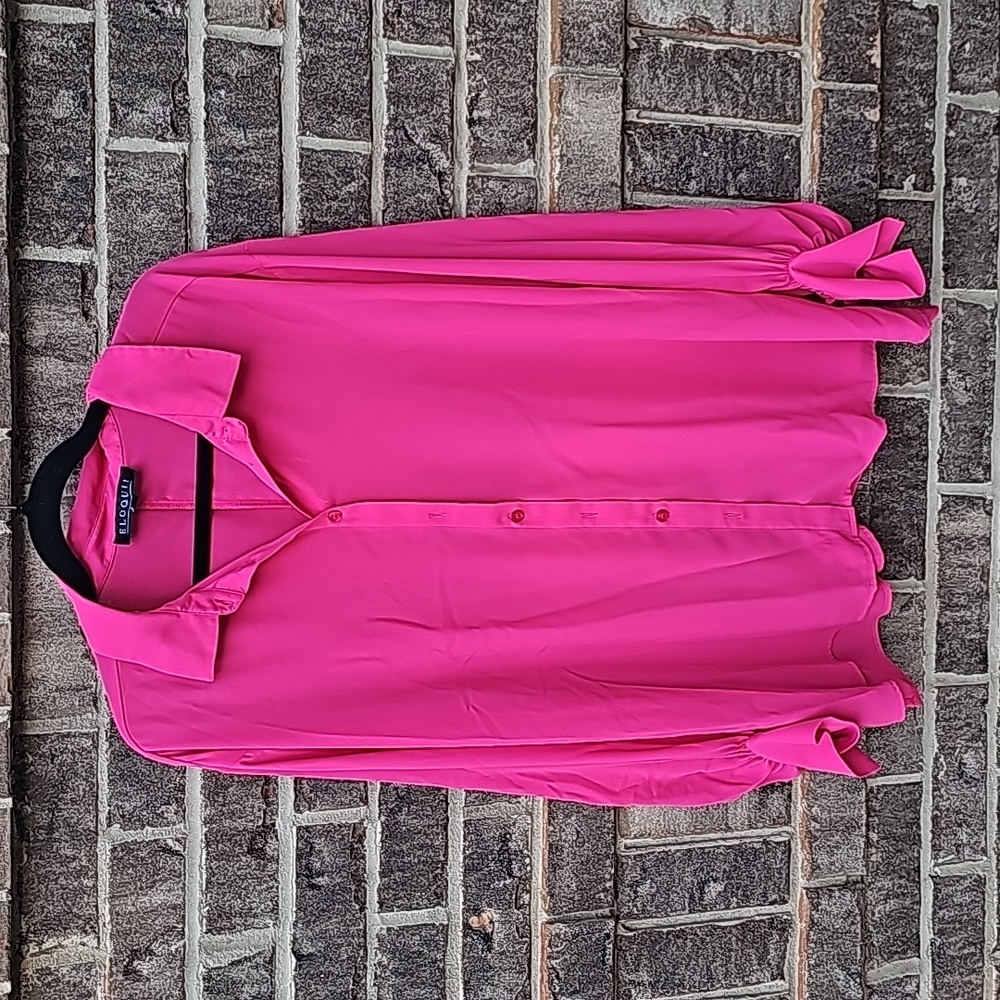 Eloquii Bright Pink Long Sleeve Blouse Size 18